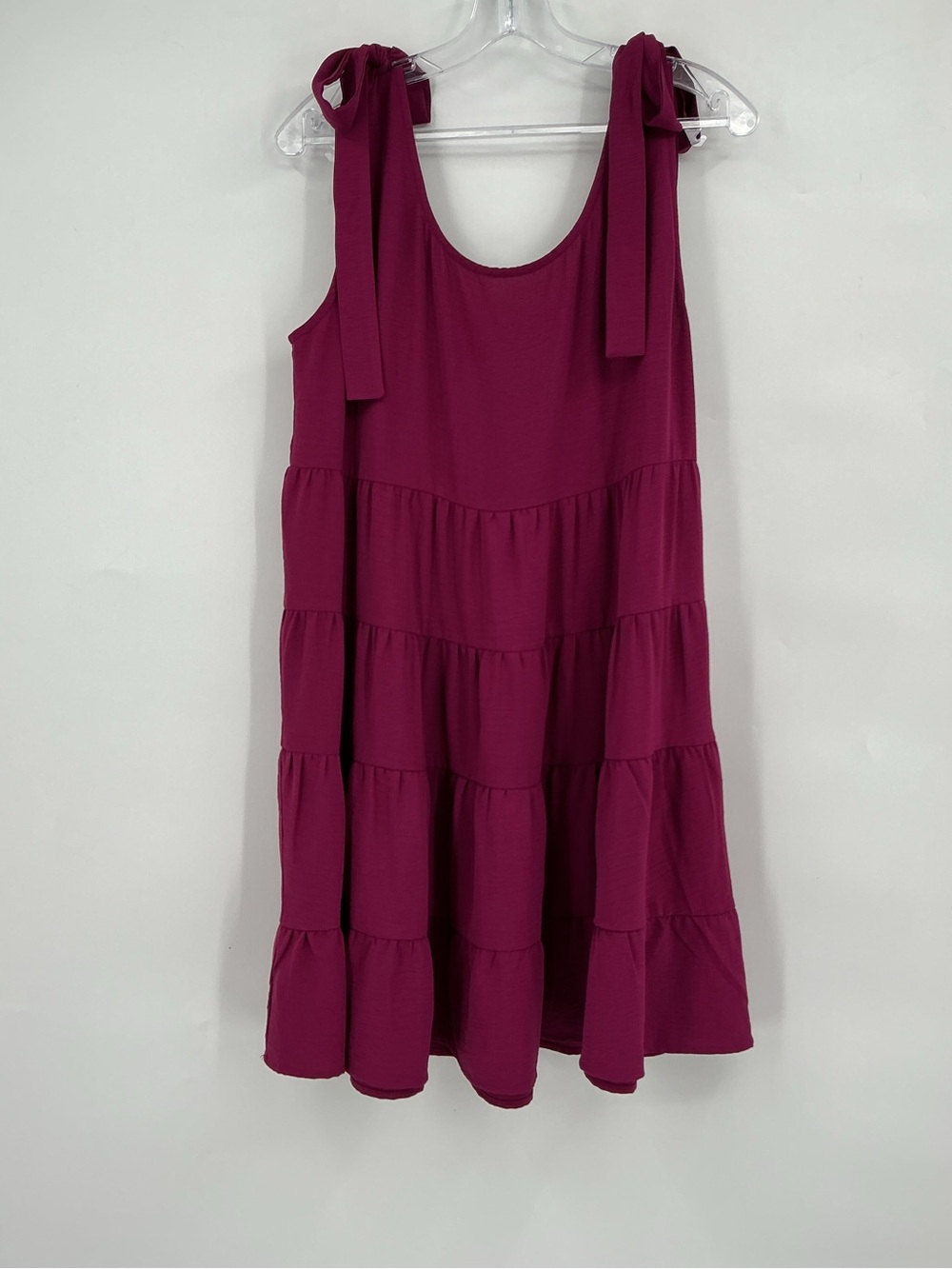 Cottage-core Tie-Shoulder Tiered Casual Sun Dress Berry Plum